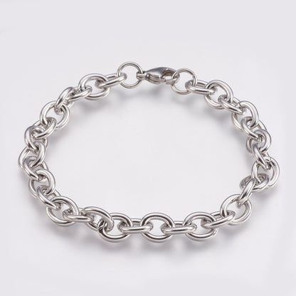 304 Stainless Steel 6mm Cable Chains Bracelets, with Lobster Claw Clasps,