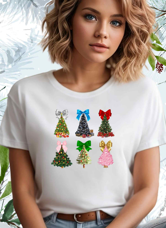 Christmas Trees Collection T-shirt Casual Cotton Top Summer