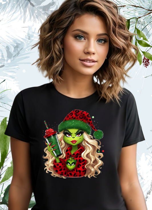 Christmas Green Lady Tumbler T-shirt Casual Cotton Top Summer