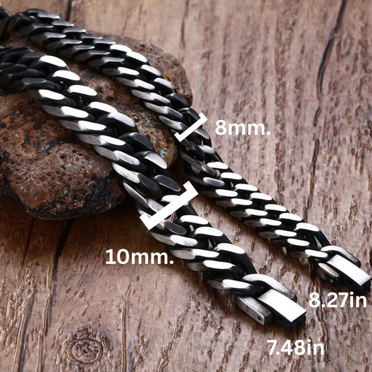 Vintage Men's Cuban Link Bracelet 316L Stainless Steel 8mm 10mm Heavy Duty Matte Brushed Curb Chain