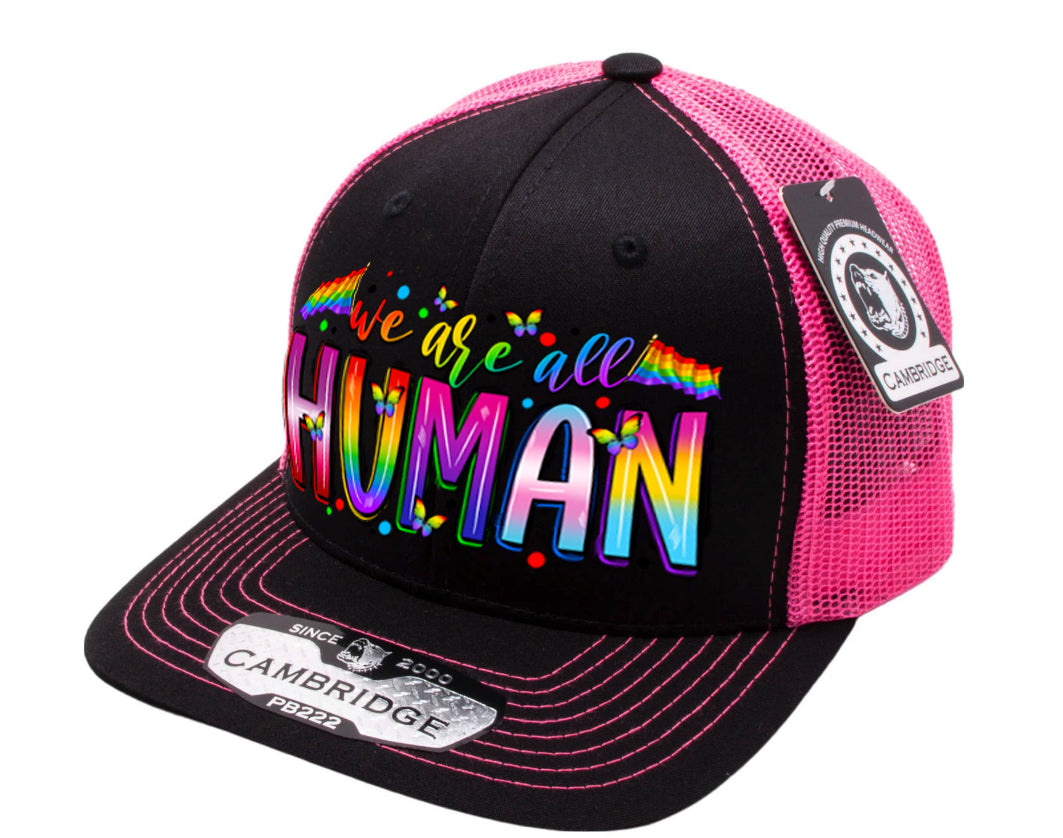 LGBTQ+ We are All Human Adjustable Trucker Cap Mesh Back Hat Dad Hat Trucker Hat for Men Women