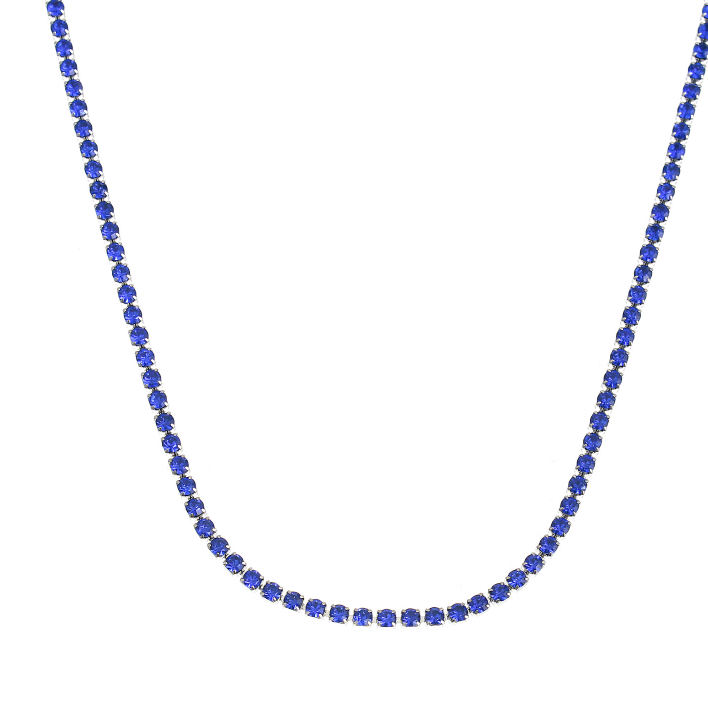 Necklace with blue beads on a white background