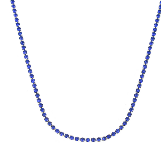 Necklace with blue beads on a white background