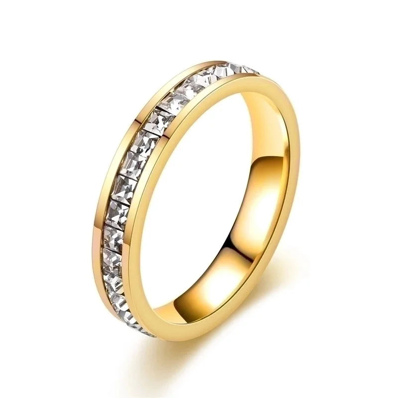 Modern minimalist stainless steel rhinestone ring for everyday wear