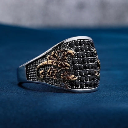 Hip-Hop Punk Streetwear Scorpion 304 Stainless Steel Plating Inlay Artificial Rhinestones Men's Wide Band Ring
