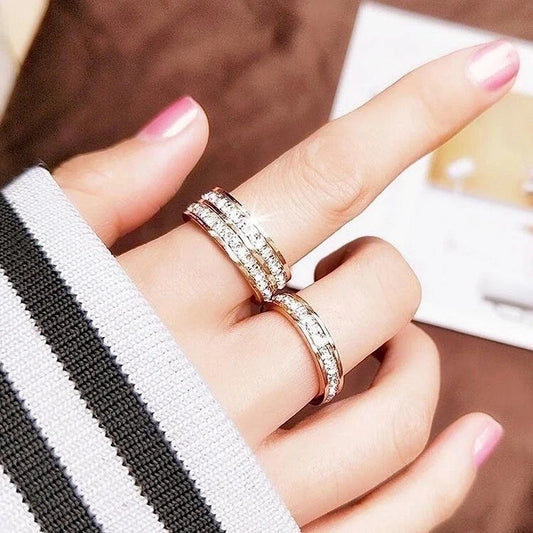 Minimalist circle stainless steel ring with sparkling rhinestones