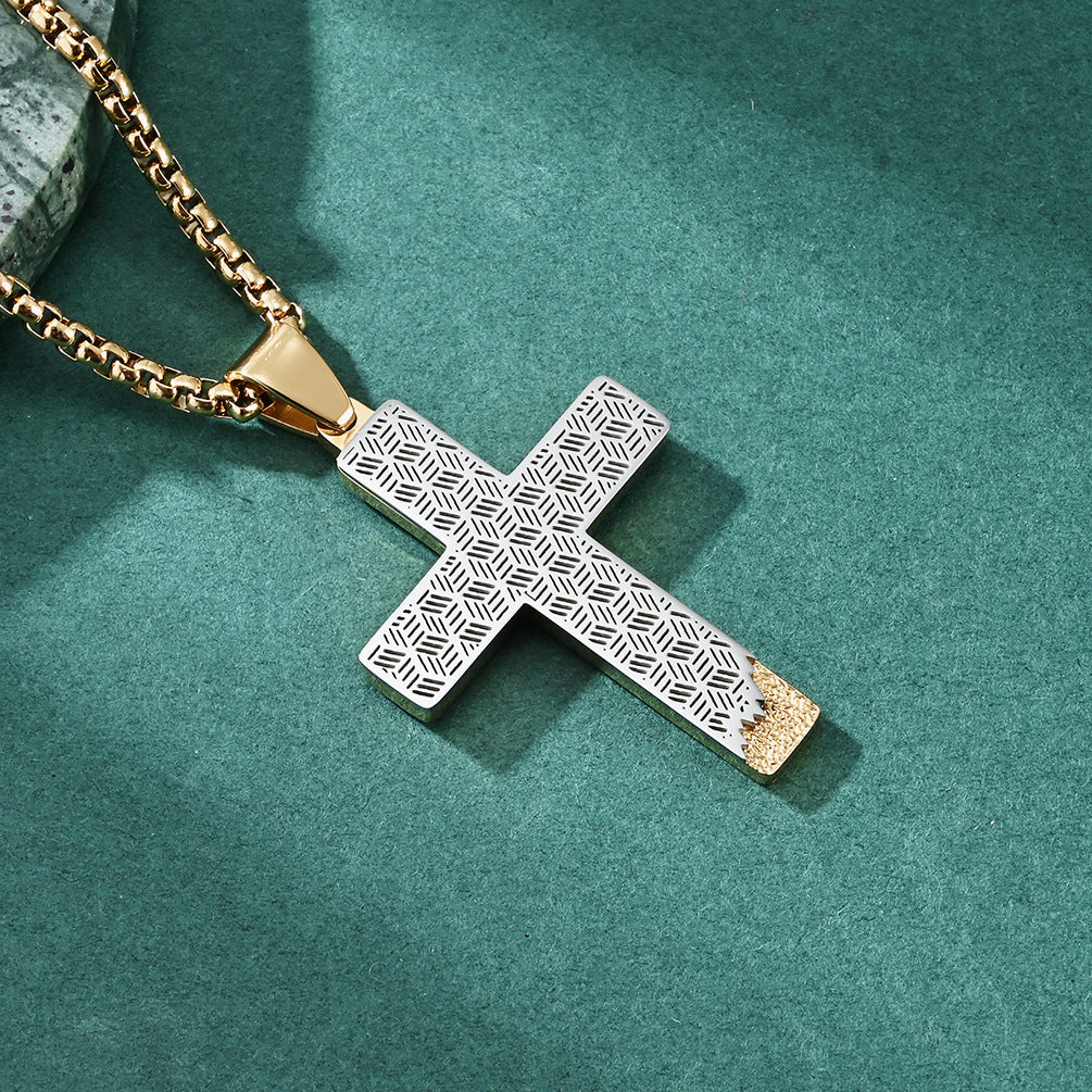 Men's Stainless Steel Cross Pendant Necklace Honeycomb