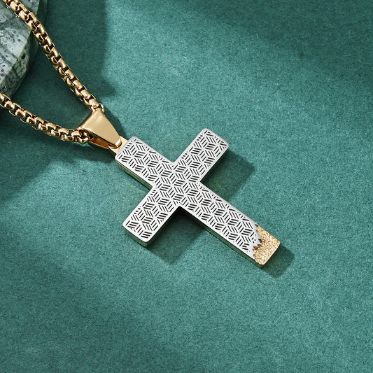 Men's Stainless Steel Cross Pendant Necklace Honeycomb