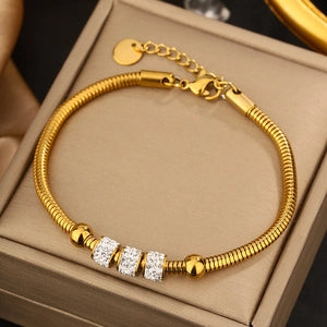 Vintage Stainless Steel Bracelet For Women 18k Gold Plated Hearts