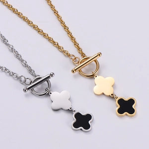 Stainless Steel Jewelry Set Four Leaf Clover Enamel Pendant Necklace And Stud Earrings