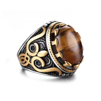 Vintage 316 Stainless Steel Tiger Eye Stone Signet Ring Men's Domineering Hip Hop Celtic Knot