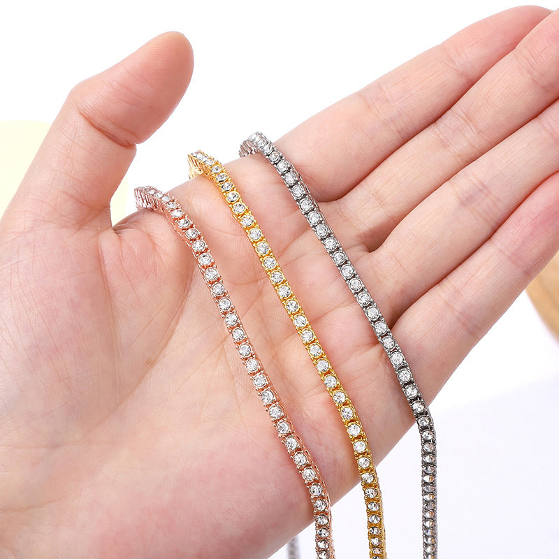 Iced Out Tennis Chain Necklace Alloy Rhinestone 4mm Single Row Sparkly Crystal Link Choker Necklace