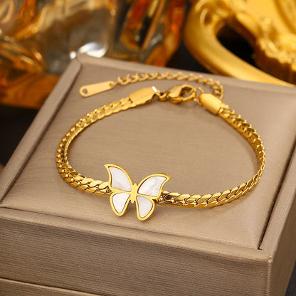 Vintage Stainless Steel Bracelet For Women 18k Gold Plated Butterfly Roman Numeral