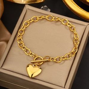 Vintage Stainless Steel Bracelet For Women 18k Gold Plated Hearts