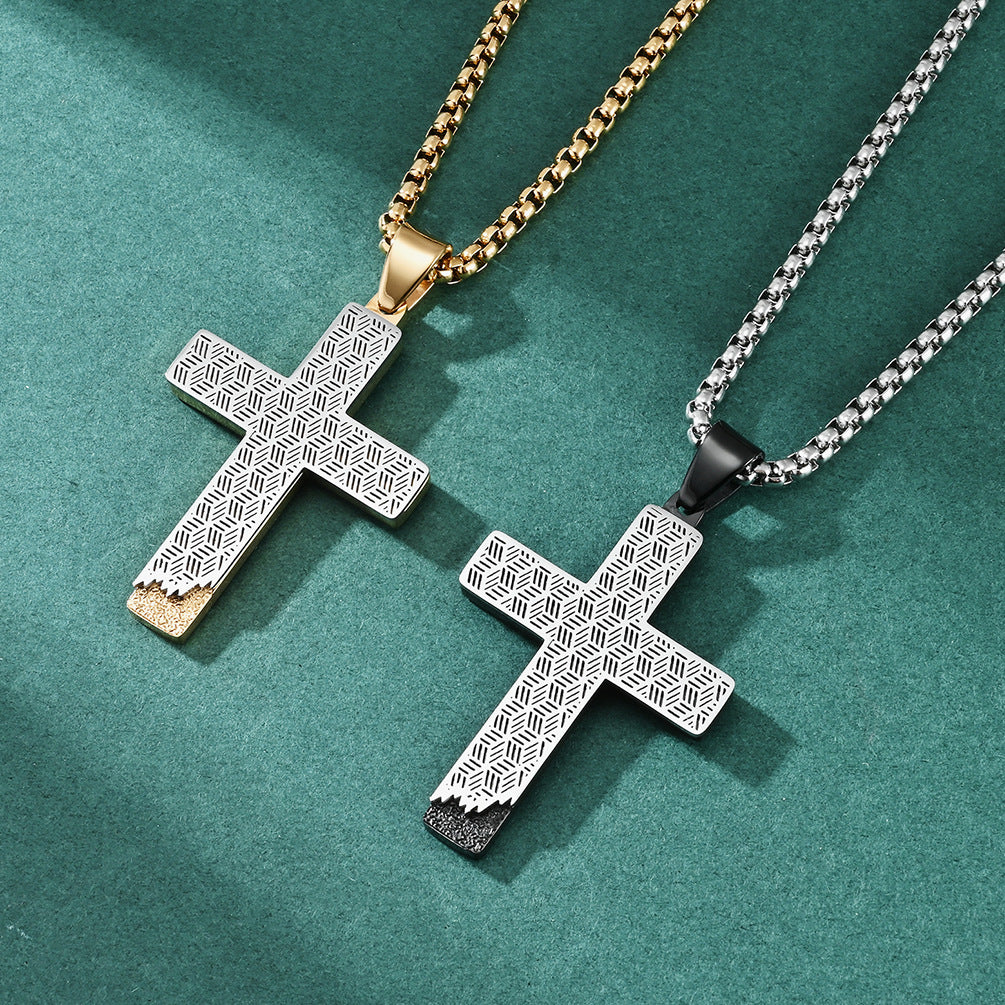 Men's Stainless Steel Cross Pendant Necklace Honeycomb