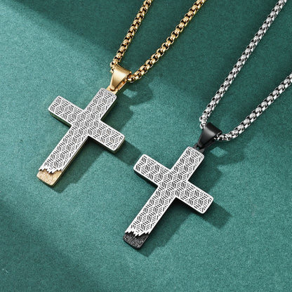 Men's Stainless Steel Cross Pendant Necklace Honeycomb