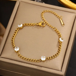 Vintage Stainless Steel Bracelet For Women 18k Gold Plated Hearts