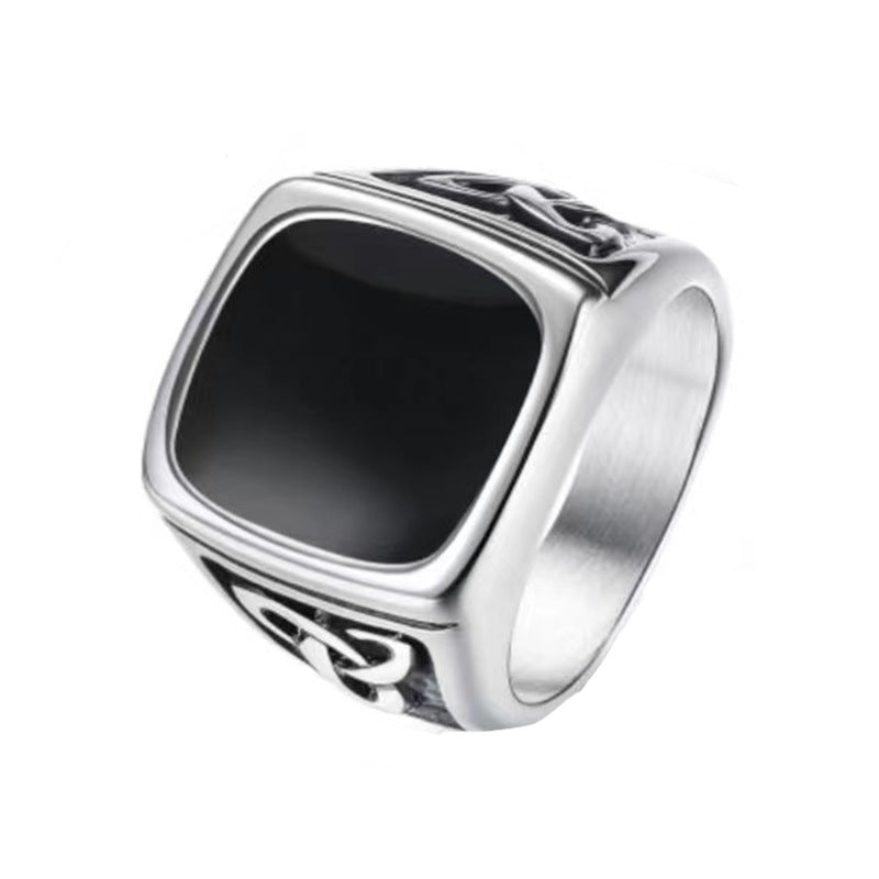Vintage 316 Stainless Steel Tiger Eye Stone Signet Ring Men's Domineering Hip Hop Celtic Knot
