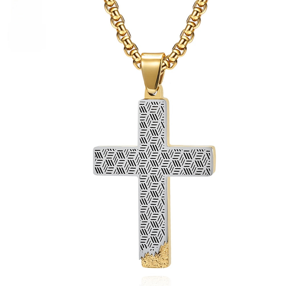 Men's Stainless Steel Cross Pendant Necklace Honeycomb