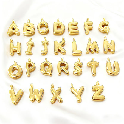 Alphabet Initial Charms 18K Gold Plated-Stainless Steel Bubble Letter Pendants 3D Puffy Balloon