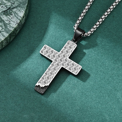 Men's Stainless Steel Cross Pendant Necklace Honeycomb