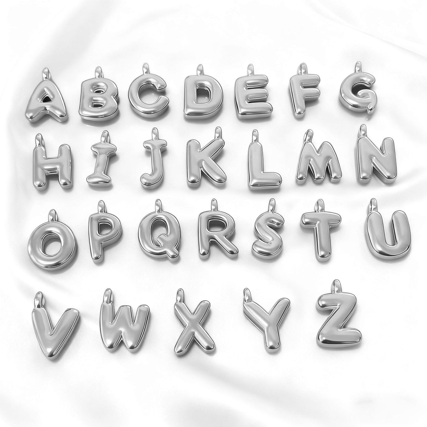 Alphabet Initial Charms 18K Gold Plated-Stainless Steel Bubble Letter Pendants 3D Puffy Balloon