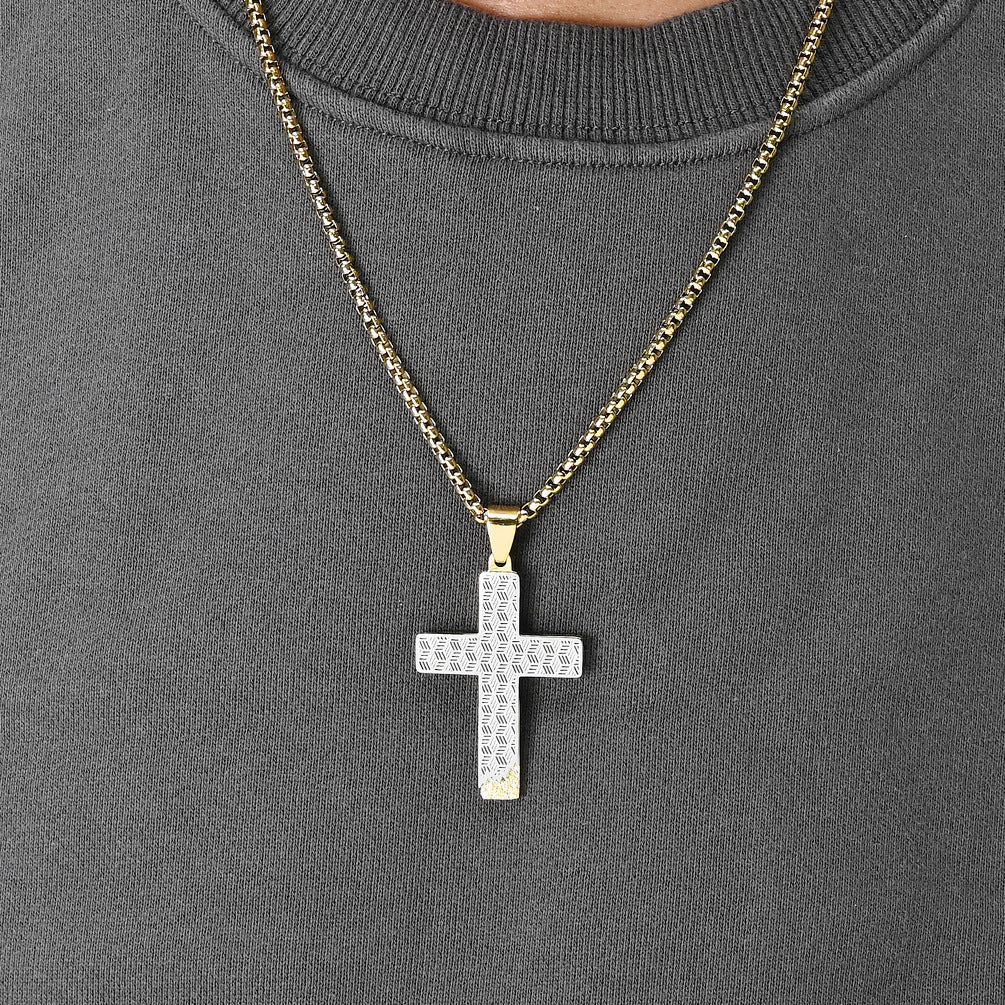Men's Stainless Steel Cross Pendant Necklace Honeycomb