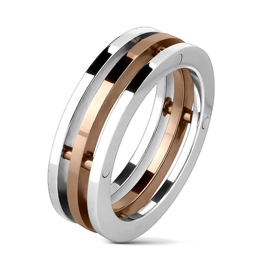3-Connected Pieces Rose Gold IP Center 316L Surgical Stainless Steel Ring