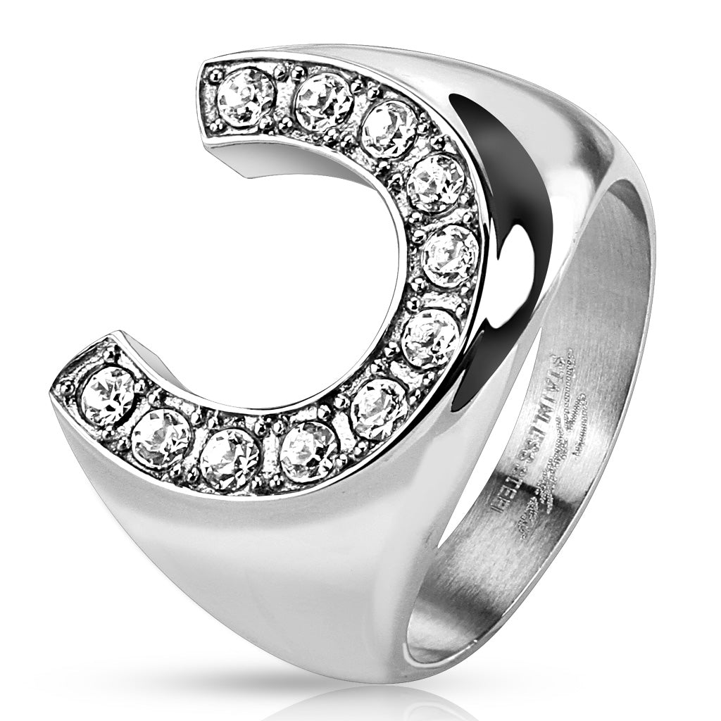 Horseshoe with Gemmed Rim Cast Ring Stainless Steel