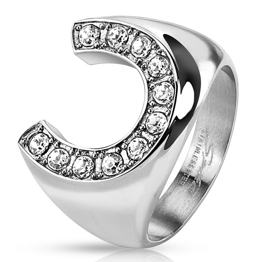 Horseshoe with Gemmed Rim Cast Ring Stainless Steel