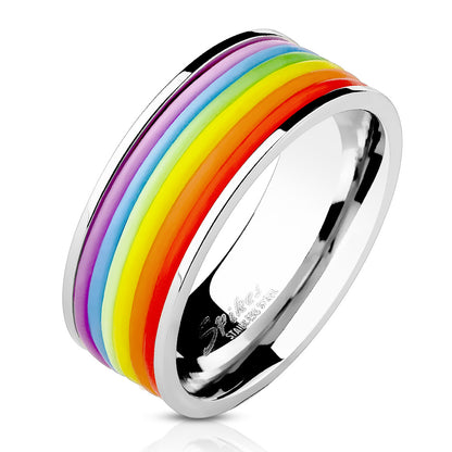 LGBTQ+ Pride Dome Rainbow IP Stainless Steel Couple Ring