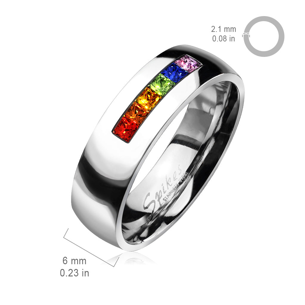 LGBTQ+ Pride Dome Rainbow IP Stainless Steel Couple Ring