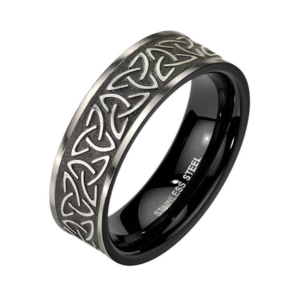 Tribal Celtic Trinity Knot Black Stainless Steel Ring