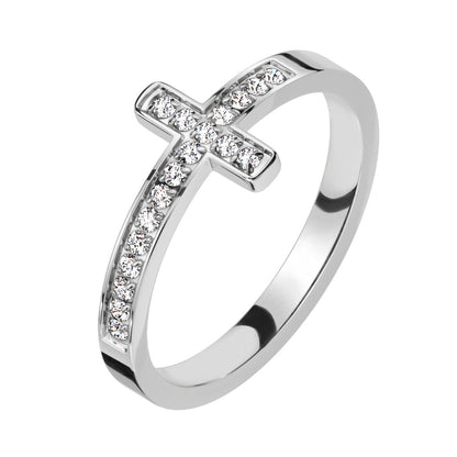 CNC Machine Set CZ Cross Stainless Steel Ring
