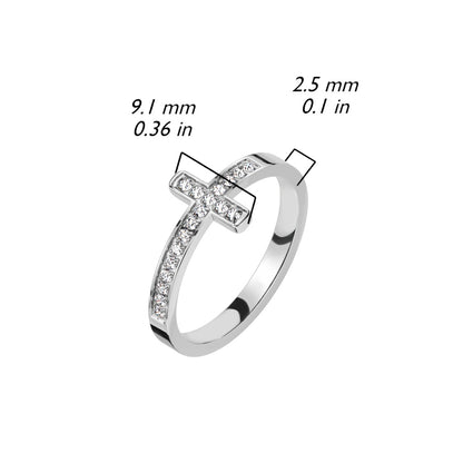 CNC Machine Set CZ Cross Stainless Steel Ring