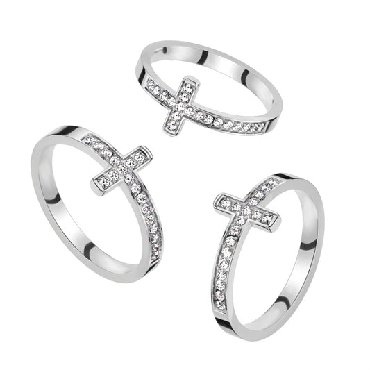 CNC Machine Set CZ Cross Stainless Steel Ring