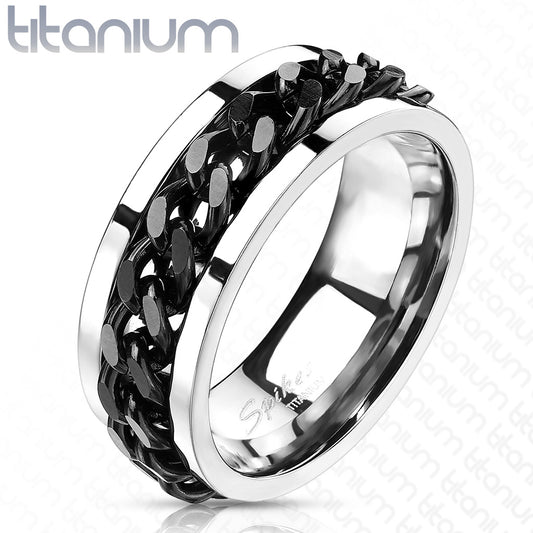 Solid Titanium Ring with Black IP Chain