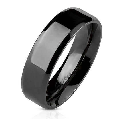Beveled Edge Flat Band Black IP Over Stainless Steel Ring