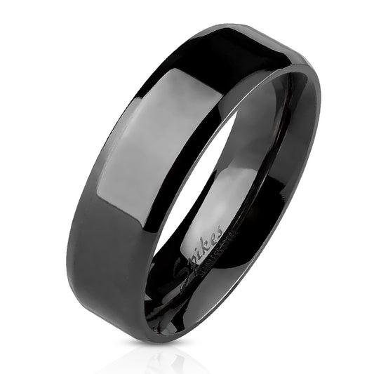 Beveled Edge Flat Band Black IP Over Stainless Steel Ring