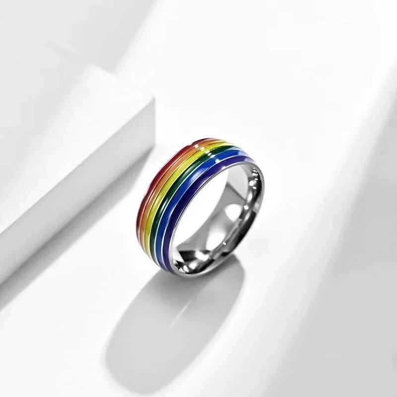 Rainbow Titanium Steel Enamel Ring – Minimalist Design