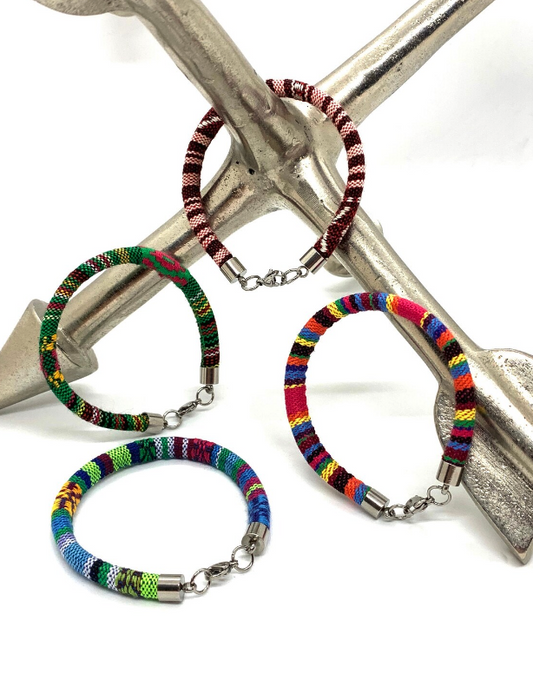 Ethnic Men's Cord Bracelet - Polyester Rope - Colorful Gift For Men Stainless Steel Clasps