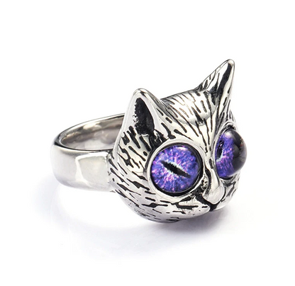 Cute Punk Cat 304 Stainless Steel Glass Men's Rings