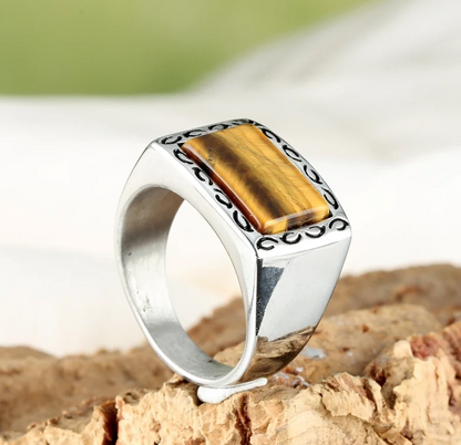 Vintage Style Roman Style Gem 316 Stainless Steel Inlay Gem Unisex Rings
