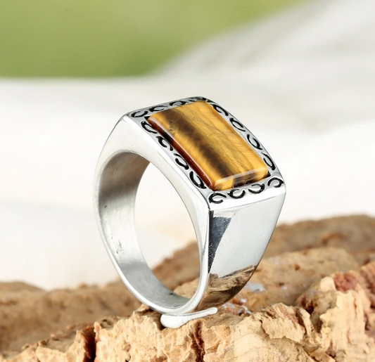 Vintage Style Roman Style Gem 316 Stainless Steel Inlay Gem Unisex Rings