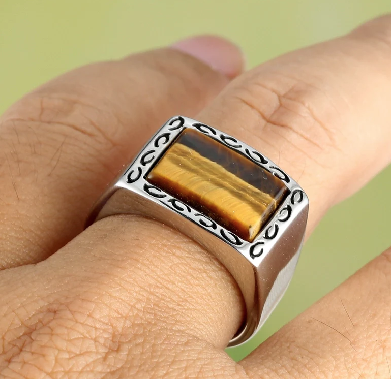 Vintage Style Roman Style Gem 316 Stainless Steel Inlay Gem Unisex Rings