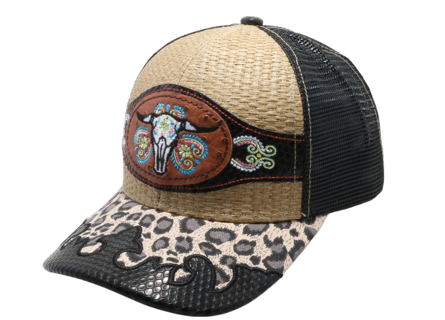 STRAW HAT COW SKULL NATURE/BLACK