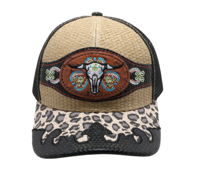 STRAW HAT COW SKULL NATURE/BLACK