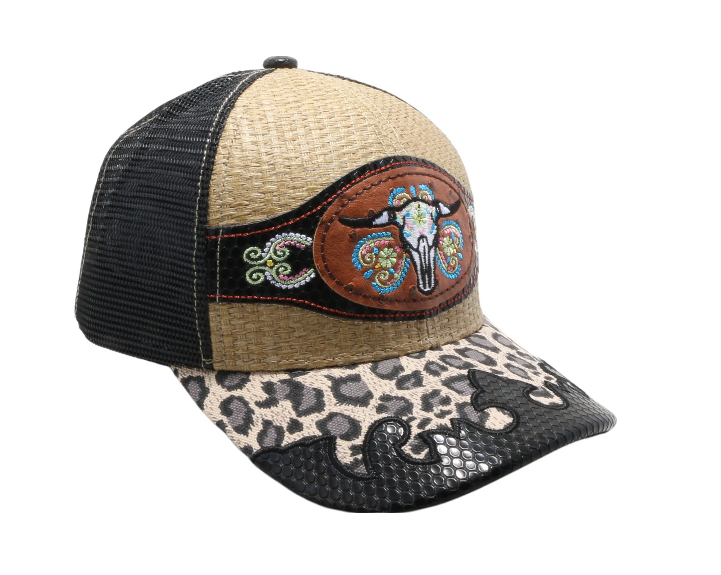 STRAW HAT COW SKULL NATURE/BLACK