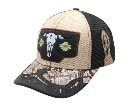 STRAW HAT COW SKULL CREAM/BLACK