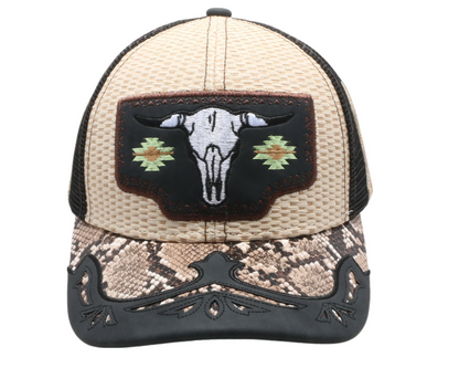 STRAW HAT COW SKULL CREAM/BLACK